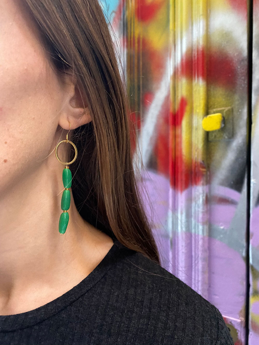 Glass beads earrings in green