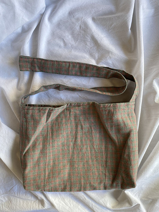 Pink and green check bag