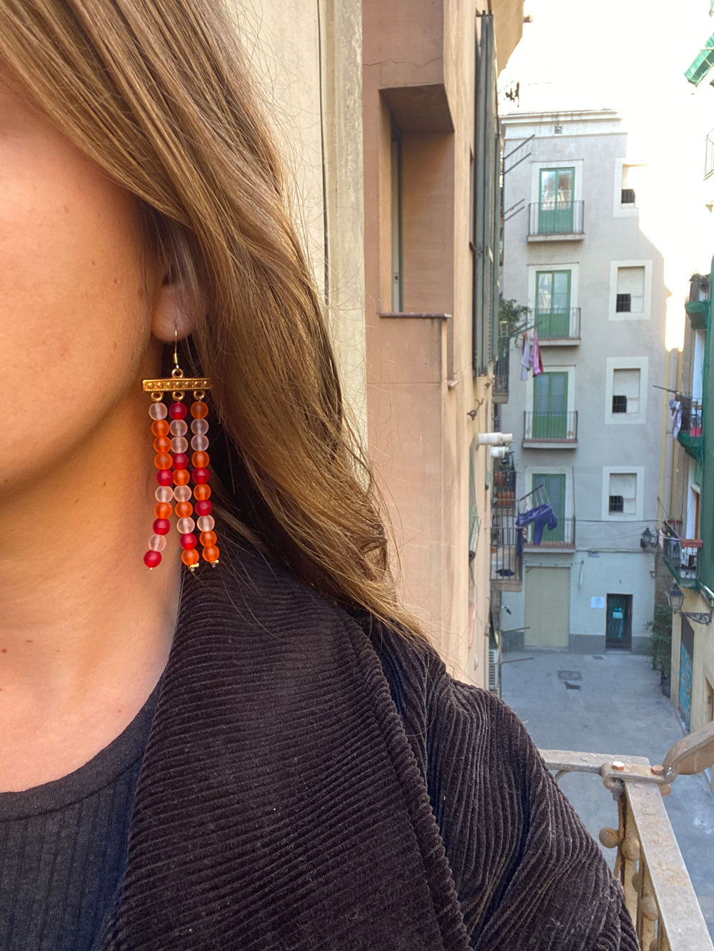 Tricolor glass beads earrings