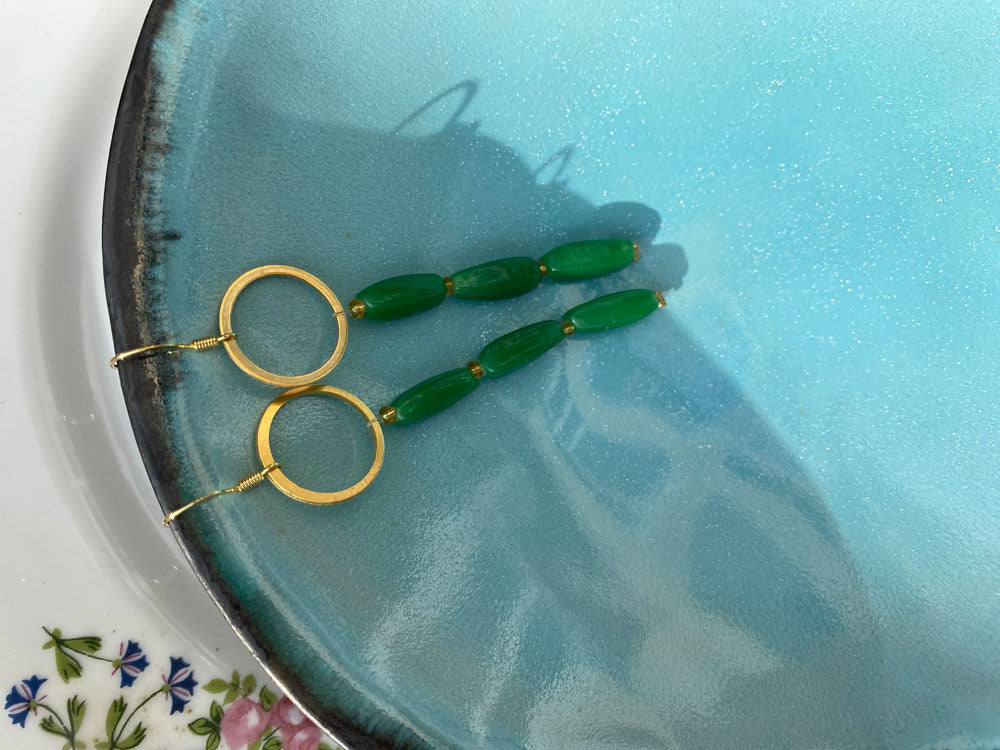 Glass beads earrings in green