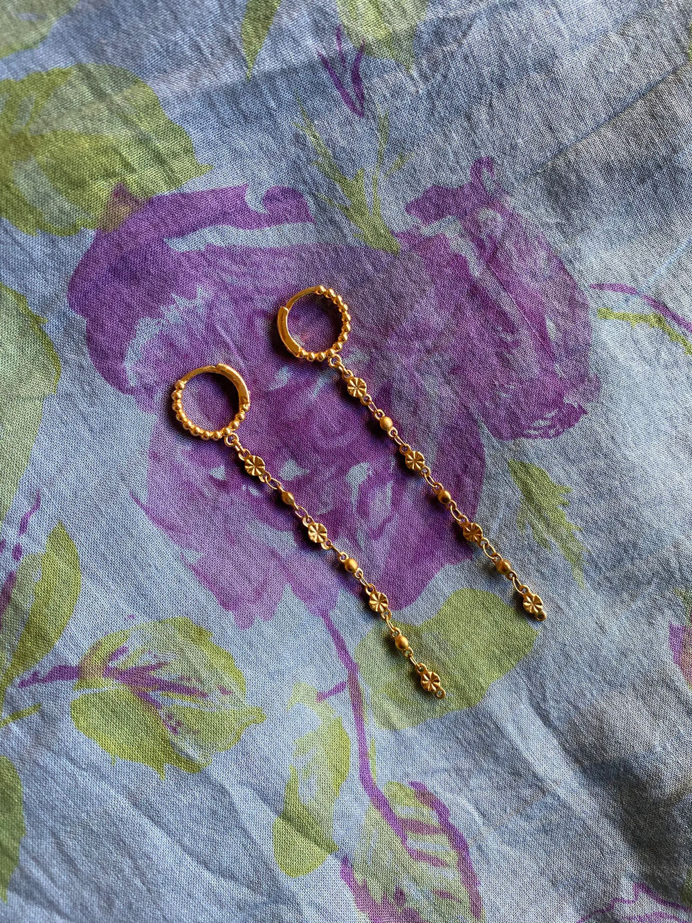 Long flowers in circle earrings