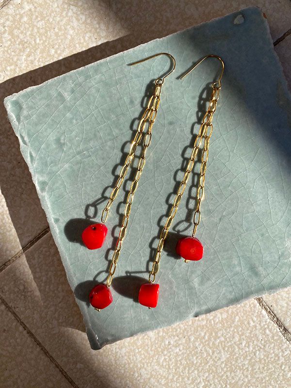 Coral chain earrings