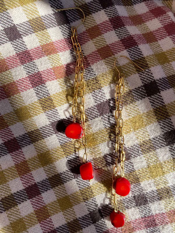 Coral chain earrings